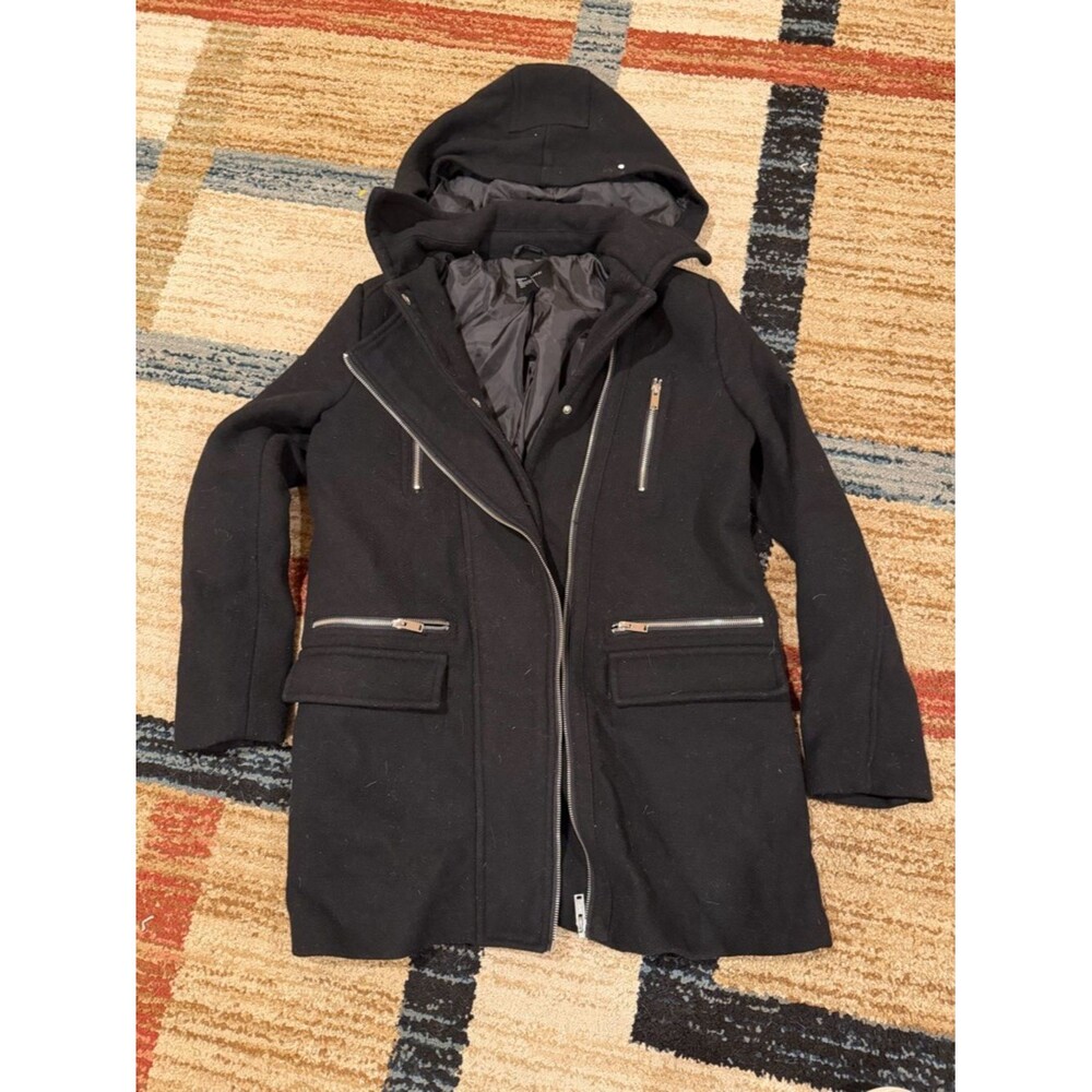Forever 21 Black Hooded Pea Coat with Zippers